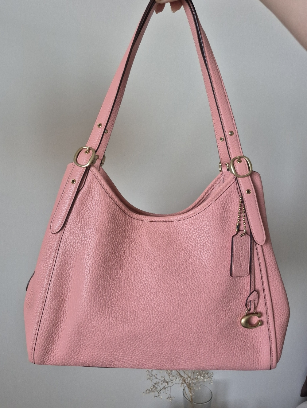 Coach Pink Lori Pebbled Leather And Suede Shoulder Bag NWOT